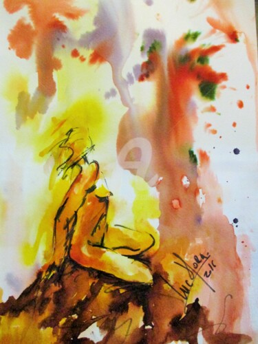 Painting titled "inconnue29" by Luc Mora, Original Artwork, Ink