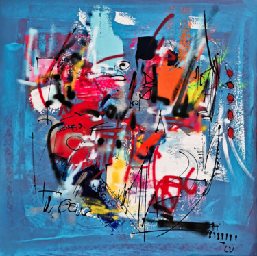 Картина под названием "Bleu Azur" - Luc Villard, Подлинное произведение искусства, Акрил Установлен на Деревянная рама для н…