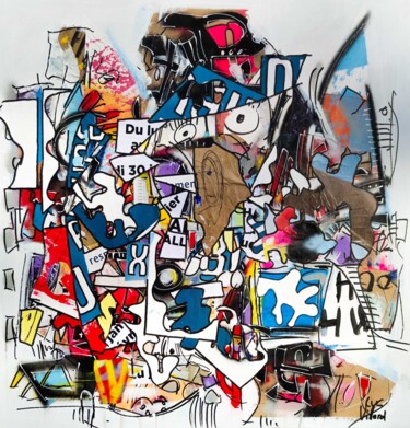Painting titled "Festival" by Luc Villard, Original Artwork, Collages Mounted on Wood Stretcher frame