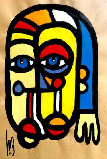 Peinture intitulée "Le clown et sa muse" par Luc Wunenburger, Œuvre d'art originale, Acrylique