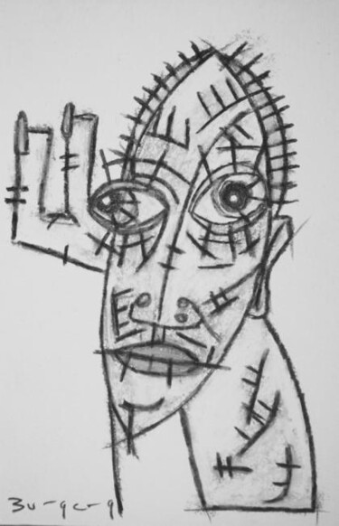 Dibujo titulada "L'homme qui pense" por Luc Wunenburger, Obra de arte original