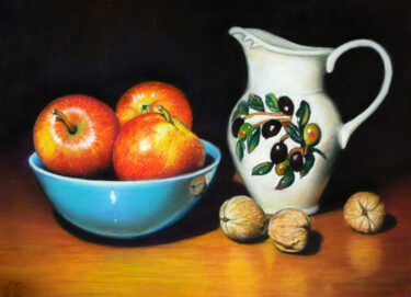 Painting titled "trois-pommes.jpg" by Luc, Original Artwork, Pastel