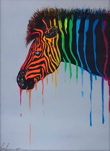 Картина под названием "Paint zebra" - Luca Azzurro Arts, Подлинное произведение искусства, Акрил