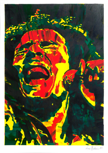 Printmaking titled "L'Urlo di Bob Marley" by Luca Federici, Original Artwork, Screenprinting Mounted on Other rigid panel