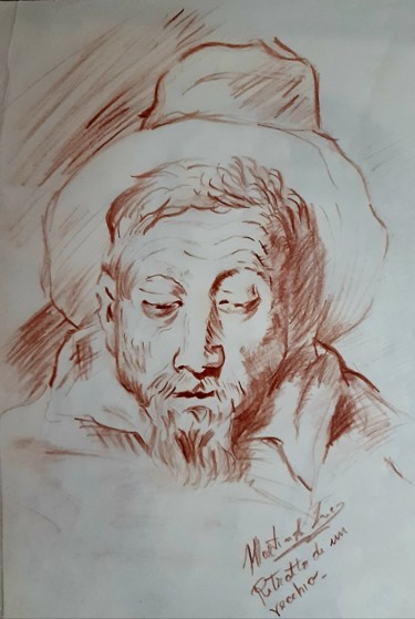 Drawing titled "Testa di vecchio" by Luca Martinoli, Original Artwork, Pencil