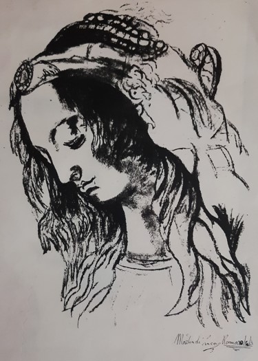 Disegno intitolato "Testa femminile con…" da Luca Martinoli, Opera d'arte originale, Matita