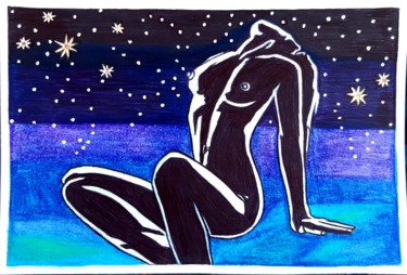 Drawing titled "Le donne e le stelle" by Luca Martinoli, Original Artwork, Pastel Mounted on Cardboard