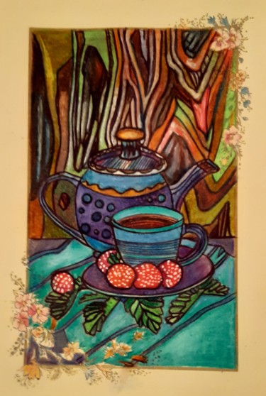 Disegno intitolato "Gustando un tè" da Luca Martinoli, Opera d'arte originale, Pastello Montato su Cartone