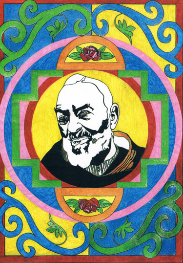 Disegno intitolato "Padre Pio" da Luca Martinoli, Opera d'arte originale
