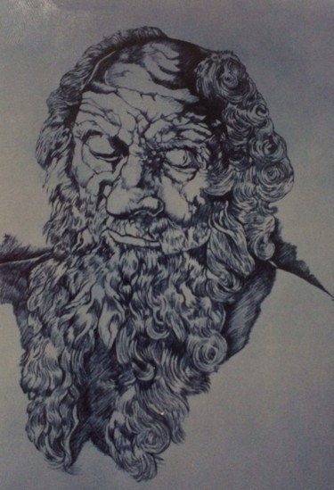 Drawing titled "Uomo barbuto" by Luca Martinoli, Original Artwork, Ballpoint pen
