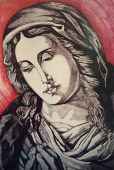 Disegno intitolato "Madonna" da Luca Martinoli, Opera d'arte originale, Biro