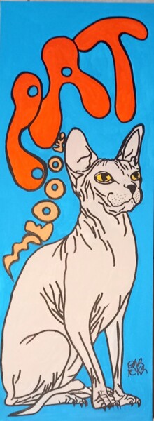 Painting titled "the cat" by Luca Oddoni (OneFake), Original Artwork, Acrylic Mounted on Wood Stretcher frame