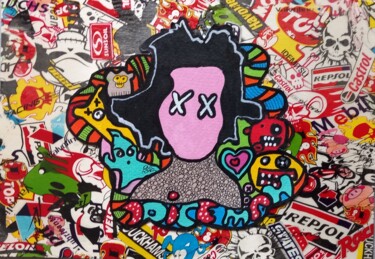 Pintura titulada "pop Basquiat on the…" por Luca Oddoni (OneFake), Obra de arte original, Acrílico Montado en Cartulina