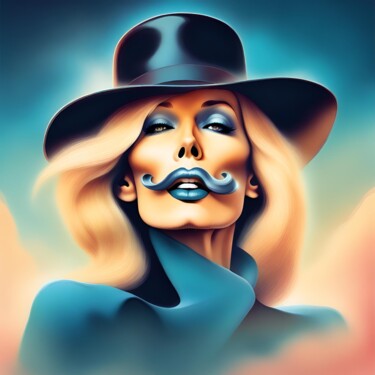 「I love mustache」というタイトルのデジタルアーツ Luca Oddoni (OneFake)によって, オリジナルのアートワーク, AI生成画像 ウッドストレッチャーフレームにマウント