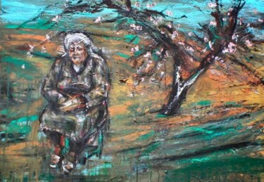 Painting titled "Old Woman with tree" by Luca Palazzi, Original Artwork, Oil