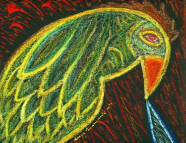 Painting titled "L'uccello magico" by Luca Tornambè, Original Artwork, Pastel