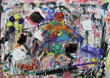 Pittura intitolato "Scacchista in attesa" da Luca Capello, Opera d'arte originale, Collages