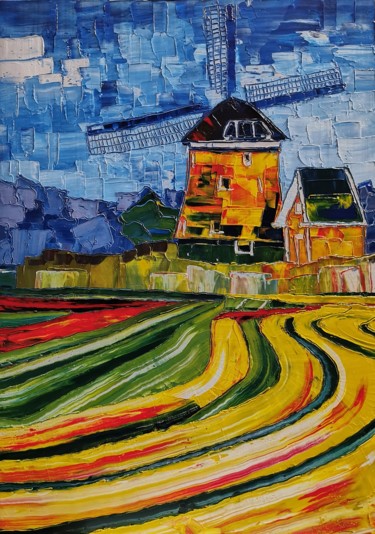 Mulino a vento Peinture intitulée "Mulino a vento" par Luca Cistaro, Œuvre d'art originale, Huile Monté sur Châssis