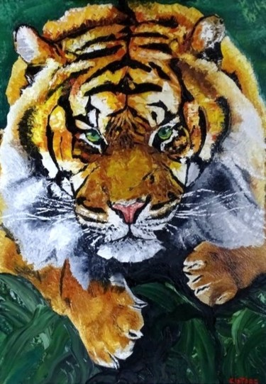 제목이 "Tigre"인 미술작품 Luca Cistaro로, 원작, 기름 나무 들것 프레임에 장착됨