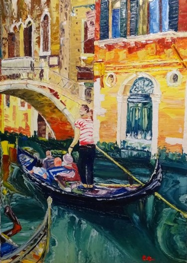 Painting titled "Venice" by Luca Cistaro, Original Artwork, Oil Mounted on Wood Stretcher frame