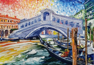 Pintura intitulada "Ponte di Rialto (Ve…" por Luca Cistaro, Obras de arte originais, Óleo Montado em Armação em madeira