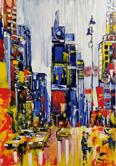 Painting titled "New York" by Luca Cistaro, Original Artwork, Oil Mounted on Wood Stretcher frame
