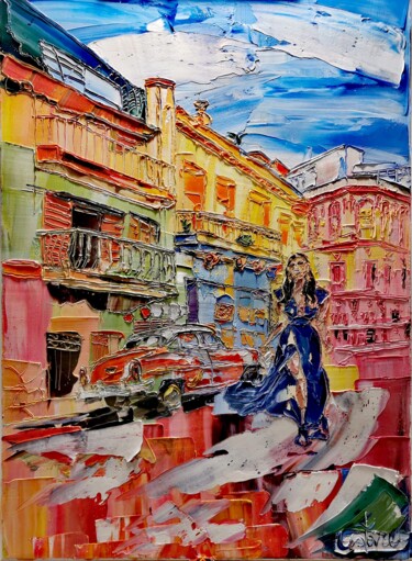 Painting titled "Cuba" by Luca Cistaro, Original Artwork, Oil Mounted on Wood Stretcher frame