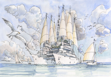 Disegno intitolato "citta-nave400.jpg" da Luca Massone, Opera d'arte originale
