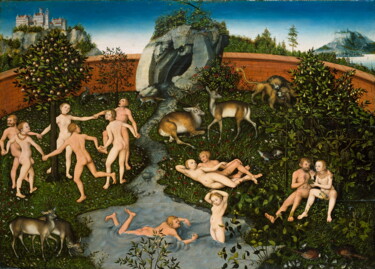 Pintura intitulada "The Golden Age" por Lucas Cranach The Elder, Obras de arte originais, Óleo