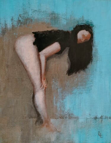 Картина под названием "Demi-nue de profil" - Lucas Ledran, Подлинное произведение искусства, Акрил Установлен на картон