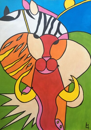 Schilderij getiteld "Bouc rouge !" door Lucas Martin (LM), Origineel Kunstwerk, Acryl