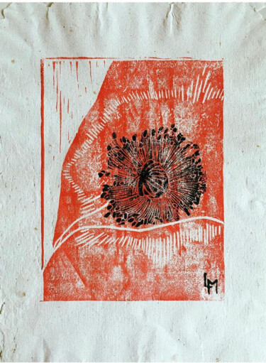 Incisioni, stampe intitolato "Coquelicot" da Lucas Martin (LM), Opera d'arte originale, Incisioni su linoleum