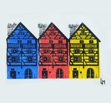 Gravures & estampes intitulée "Maisons Alsaciennes" par Lucas Martin (LM), Œuvre d'art originale, Linogravures