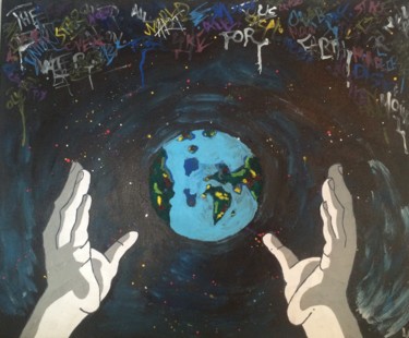 Peinture intitulée "the world in hands" par Maverick, Œuvre d'art originale, Acrylique