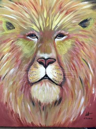 Peinture intitulée "LION COLORÉ SUR TOI…" par Lucas Maraud, Œuvre d'art originale