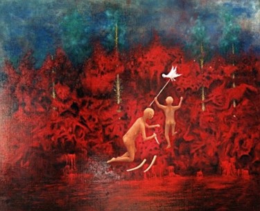 Peinture intitulée "la fontaine sanglan…" par Luc Caudal, Œuvre d'art originale, Huile