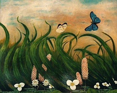 Peinture intitulée "le bord du marais" par Luc Caudal, Œuvre d'art originale, Huile