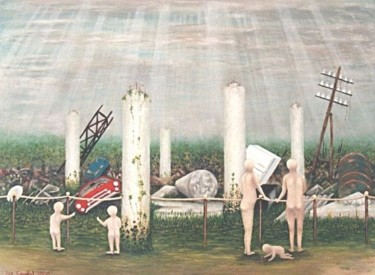 Peinture intitulée "les visiteurs" par Luc Caudal, Œuvre d'art originale, Huile