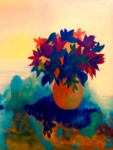 Painting titled "Le Vase S'Envole" by Lucette Senn, Original Artwork