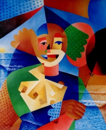 Schilderij getiteld "Un cirque à la plag…" door Luis Argumedes, Origineel Kunstwerk, Olie