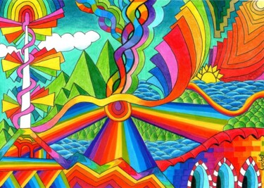 Рисунок под названием "Kaleidoscope" - Luchet, Подлинное произведение искусства, Цветные карандаши