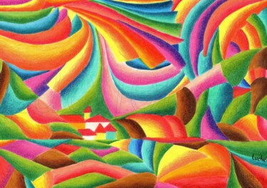 Pittura intitolato "Pensieri lontani" da Luchet, Opera d'arte originale, Matite colorate