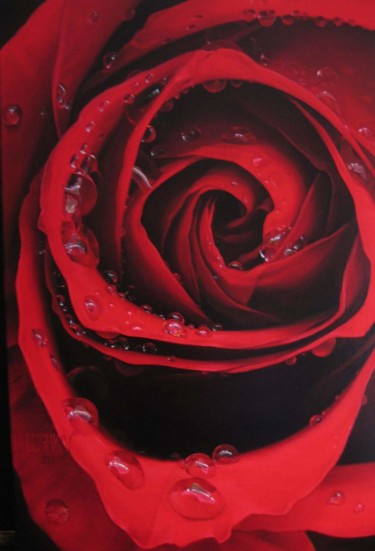 Painting titled "''red rouse''" by Vasyl Luchkiv, Original Artwork, Oil