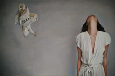 Pintura intitulada "''woman and owl''" por Vasyl Luchkiv, Obras de arte originais, Óleo