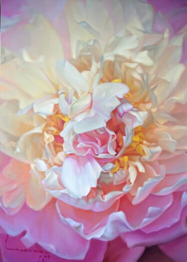 Painting titled ""Flaming peony"" by Vasyl Luchkiv, Original Artwork, Oil