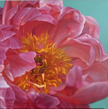 Painting titled ""Pink pion"" by Vasyl Luchkiv, Original Artwork, Oil