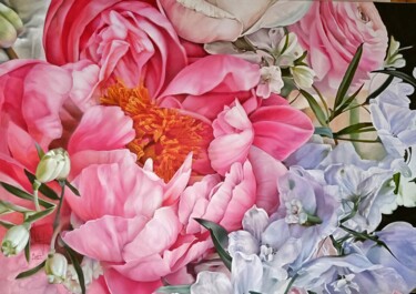 Pittura intitolato ""Fresh flowers"" da Vasyl Luchkiv, Opera d'arte originale, Olio