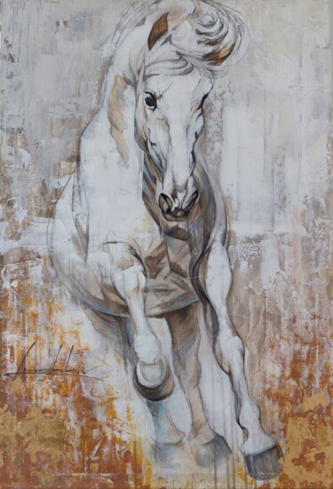 Painting titled ""White horse"" by Vasyl Luchkiv, Original Artwork, Acrylic