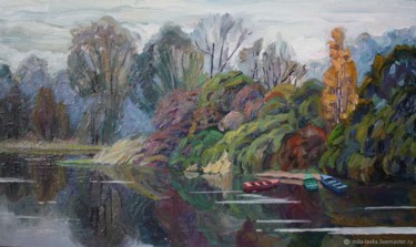 Painting titled "Осень на реке" by Liudmila Kiseleva, Original Artwork, Oil