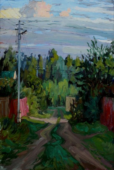 Schilderij getiteld "Вечер на даче" door Liudmila Kiseleva, Origineel Kunstwerk, Olie Gemonteerd op Karton